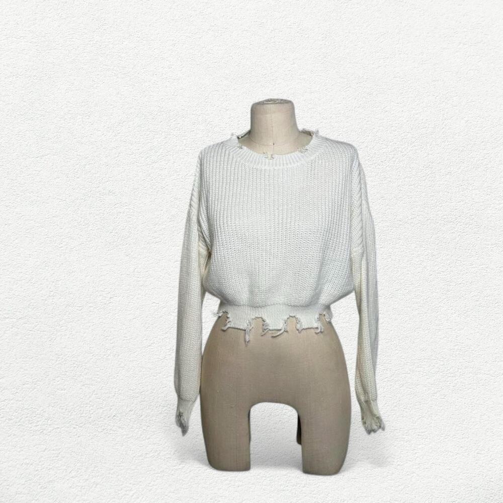 SheIn Distressed Sweater in White